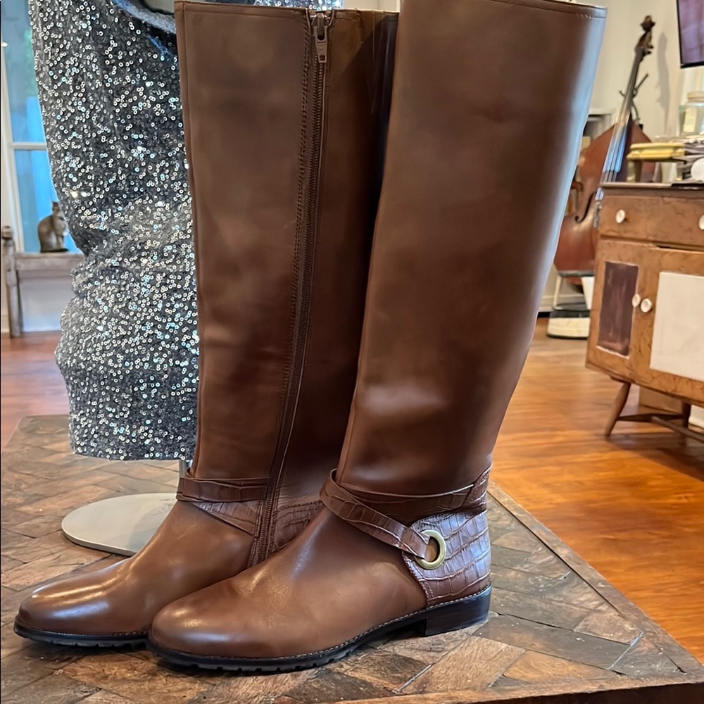 🤎 ANTONIO MELANI Brand New Chocolate Leather Riding Boots Knee High 18” high 10M
